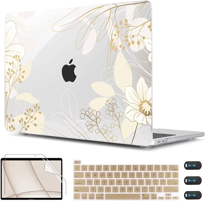 CISSOOK Compatible with M2 MacBook Pro 13 Inch Case 2025-2020 Release M1 M2 A2338 A2289 A2251, Plastic Hard Shell Case & Keyboard Cover for MacBook Pro 13 with Touch Bar, Golden Flowers