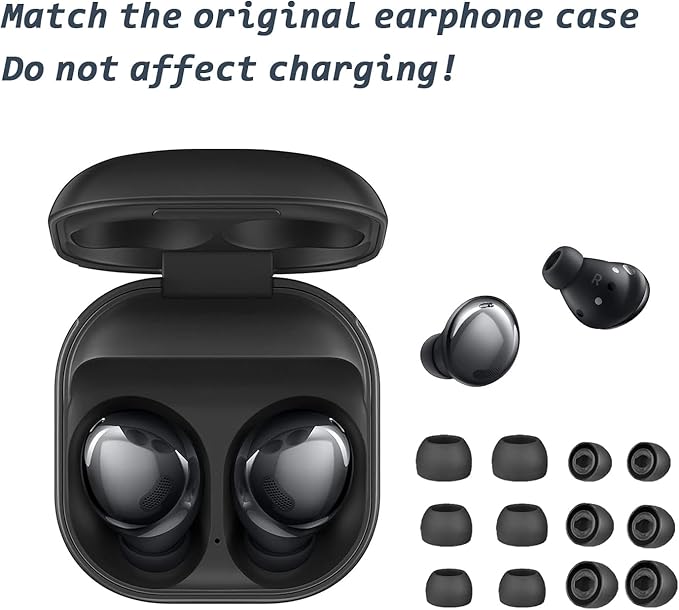 6 Pairs Replacement Eartips for Samsung Galaxy Buds Pro Headphones, Silicone Tips Earbuds Eartips Set, L/M/S Earplug Replacement Accessories (Black, with Pen)