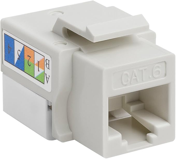 Cmple - 10 Pack Cat6 Keystone Jack Insert Punch Down RJ45 Connectors RJ45 Keystone Jack 90 Degree Female for Wall Plates, Patch Panels, Patch Cables, Ethernet Cables - White