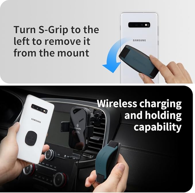 Sinjimoru Detachable Phone Grip Kickstand for Wireless Charging Compatible Phone Finger Holder for iPhone & Smartphones. Sinji Mount S-Grip Black