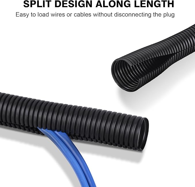 CrocSee 25ft - 3/4 inch Flame Retardant Split Wire Loom Tubing with Installation Tool - Flexible Wire Covers Cord Protectors - Black