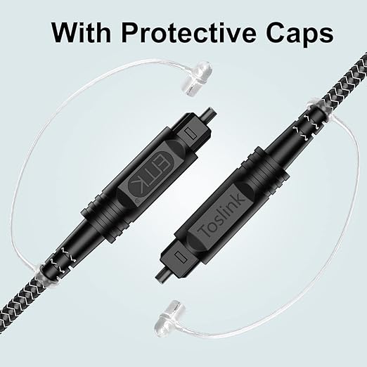 EMK Digital Optical Audio Cable [1.5 Feet/0.5M] - Slim Nylon Braided Toslink Fiber Optic Cable for Sound Bar, TV, Home Theater, PS4, Xbox, Blu-Ray Player & More - High-Speed SPDIF (Black1)