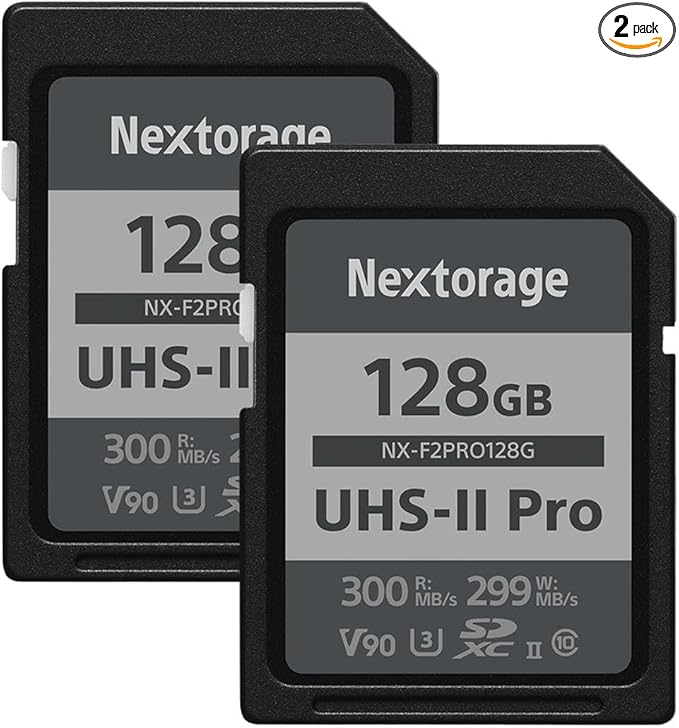 Nextorage 128GB 2pack SDXC UHS-II V90 SD Card Japanese Brand pSLC Max. Write Speed 299MB/s Max. Read Speed 300MB/s 4K Recording F2PRO Series 2P-F2PRO128G SDXC Card for Digital Camera