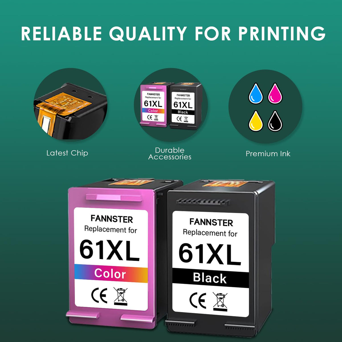 fannster Ink 61XL Compatible for HP 61 Ink Cartridge Combo Pack Work with HP Envy 4500 4502 5530 Deskjet 2540 3510 OfficeJet 4630 Printer (1 Black, 1 Tri-Color, 2-Pack)