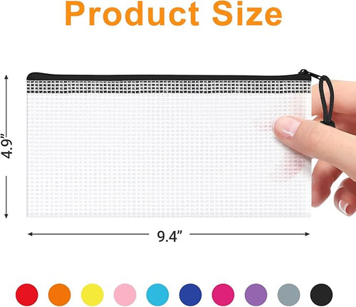 Aubeco 20Pack Mesh Zipper Pouch Bags, 9.4x4.9 Inch, 10 Colors