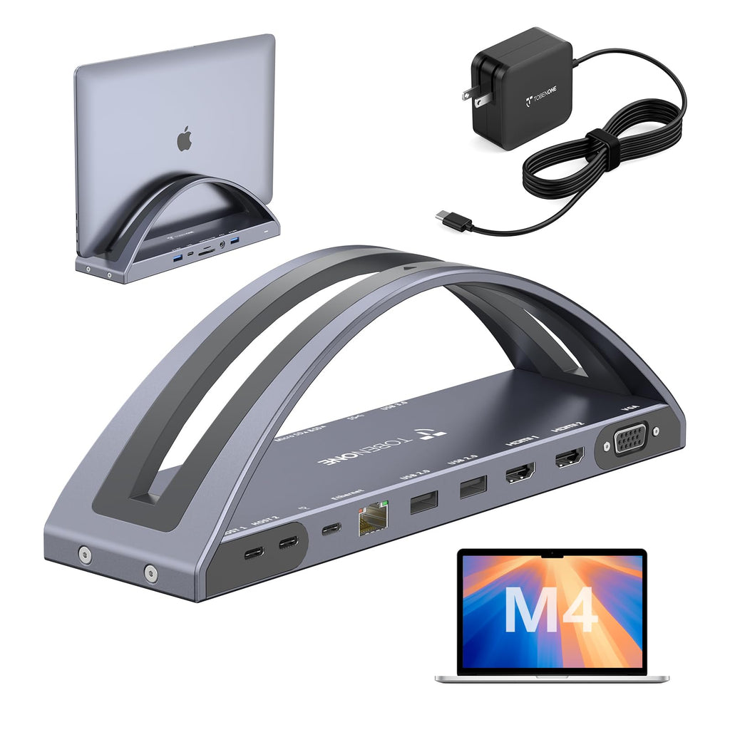 TobenONE MacBook Pro/Air Docking Station Stand, Dual 4K HDMI, 100W Charger