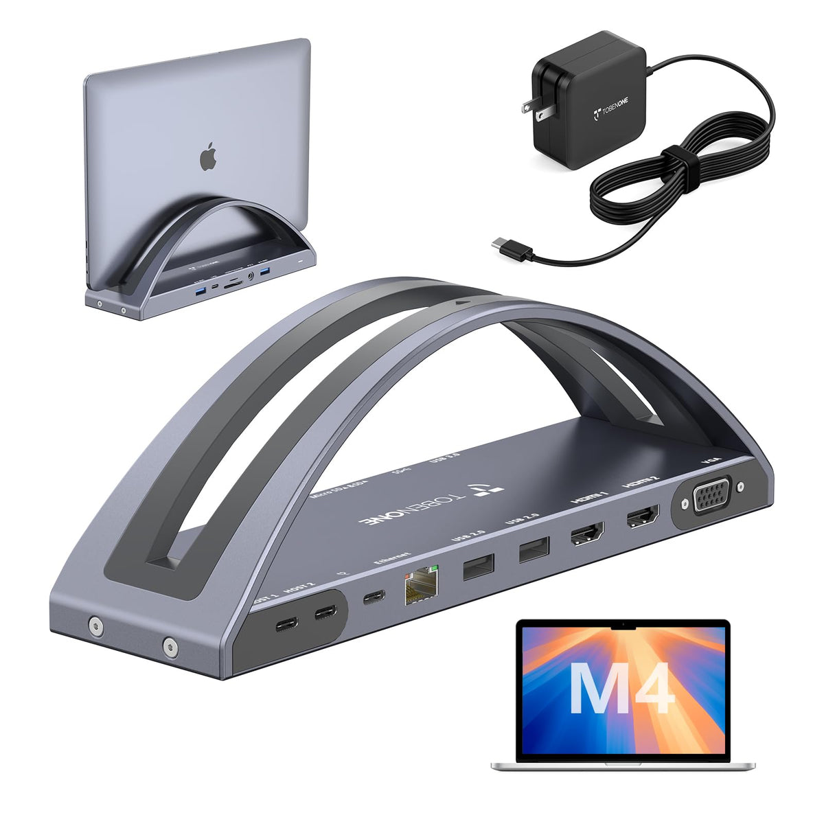 TobenONE MacBook Pro/Air Docking Station Stand, Dual 4K HDMI, 100W Charger
