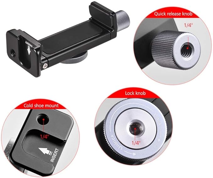 Phone Mount for Tripod, Smartphone Tripod Adapter for iPhone Samsung Cell Phone Stand Holder with Cold Shoe and Arca Swiss Quick Release Plate for iPhone 15 Pro Max Galaxy S24