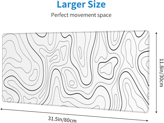 White Mouse Pad Large XL Gaming Mouse Pad for Desk Topographic Mouse Pad Desk Pad Gaming Mouse Pad White Desk Mat Extended Black and White White Topo Mousepad White Topographic Mouse Pad Full Size