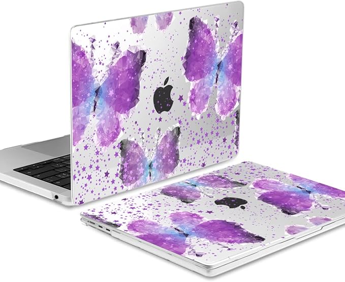 MEEgoodo Case for M4/M3/M2 MacBook Air 13.6 inch Case 2025 2024 2022, Fit Model A3240/A3113/A2681, Laptop Hard Shell with Keyboard Cover Compatible with MacBook Air 13 inch, Purple Butterfly