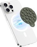 Magnetic Suction Cup Phone Mount for MagSafe Case, Silicone Hands-Free Phone Grip Holder for iPhone and Android, Mirror Shower Phone Stand for Makeup FaceTime Gym Kitchen Bathroom, Olive Green