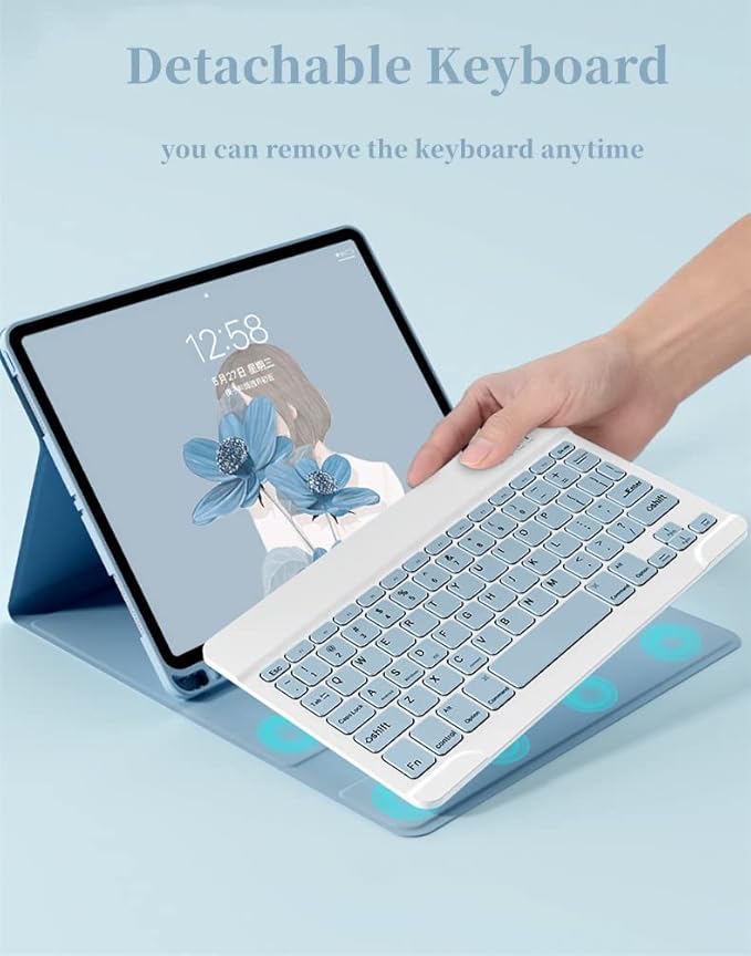 AnMengXinLing Keyboard Case for iPad Air 13 Inch (M3 2025/M2 2024)/Pro 12.9 6th/5th/4th Generation with Mouse Pencil Holder, Magnetically Detachable Keyboard Mouse, Blue