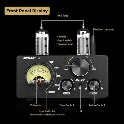 AIYIMA T9 200W Bluetooth Tube Amplifier,2.0/2.1 Stereo Home Audio Receiver