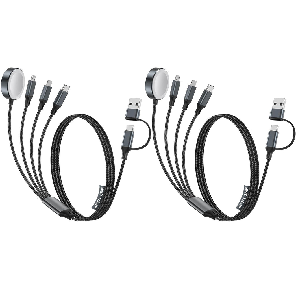 Travel Essentials,2 Pack Multi Charging Cable for Apple Watch Charger/iPhone/Samsung Charger,Type C/Lightning/iWatch/Micro Charging Cable for iWatch Ultra/10-2/iPhone/Galaxy/Airpods[1.2M]