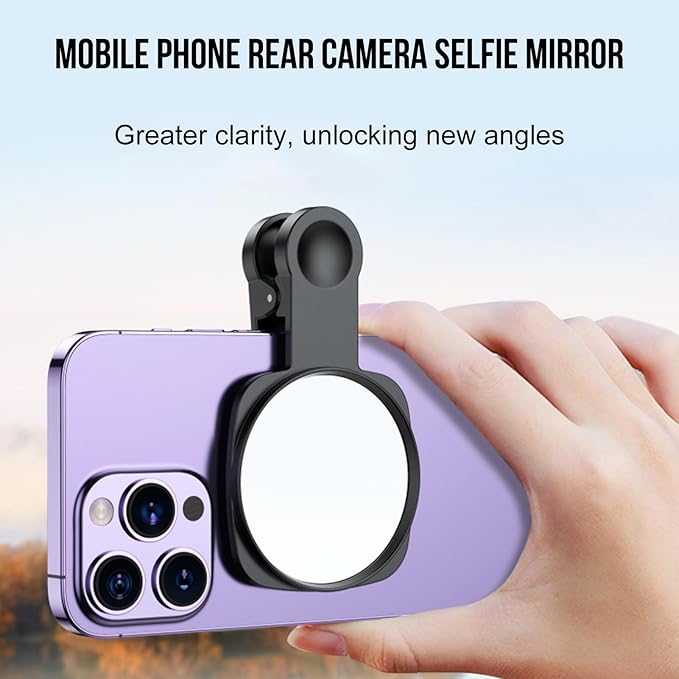 WOWNOVA Clip Selfie Mirror for Phone Back Camera - Live Streaming, Vlogging, HD Reflective Clip Compatible With iPhone Rear Camera, 2.36"