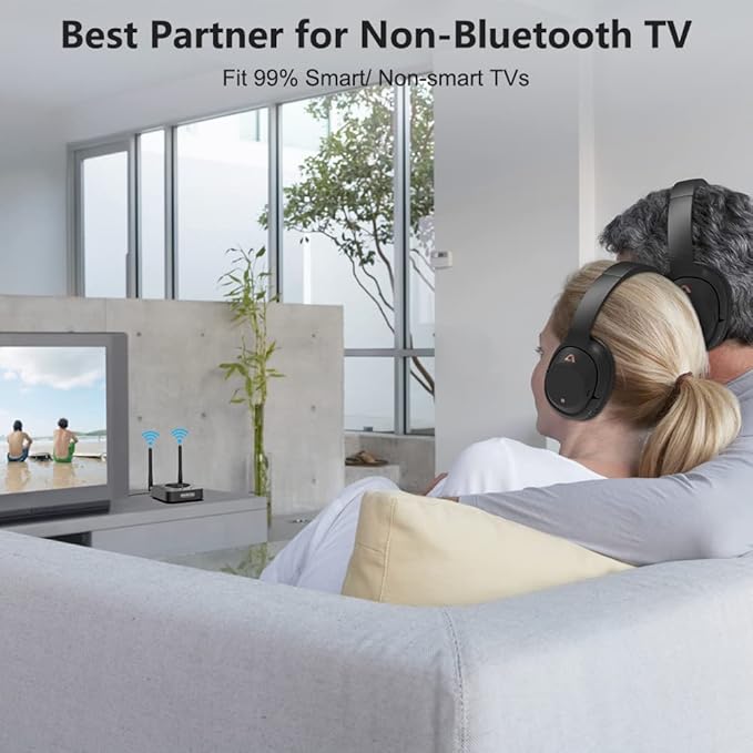 1Mii B06TX+ Long Range Bluetooth 5.2 Transmitter for TV/PC/Projector to 2 Wireless Headphones/Speakers, Bluetooth Adapter for TV w/Screen Display Plug n Play, aptX Low Latency & HD Audio