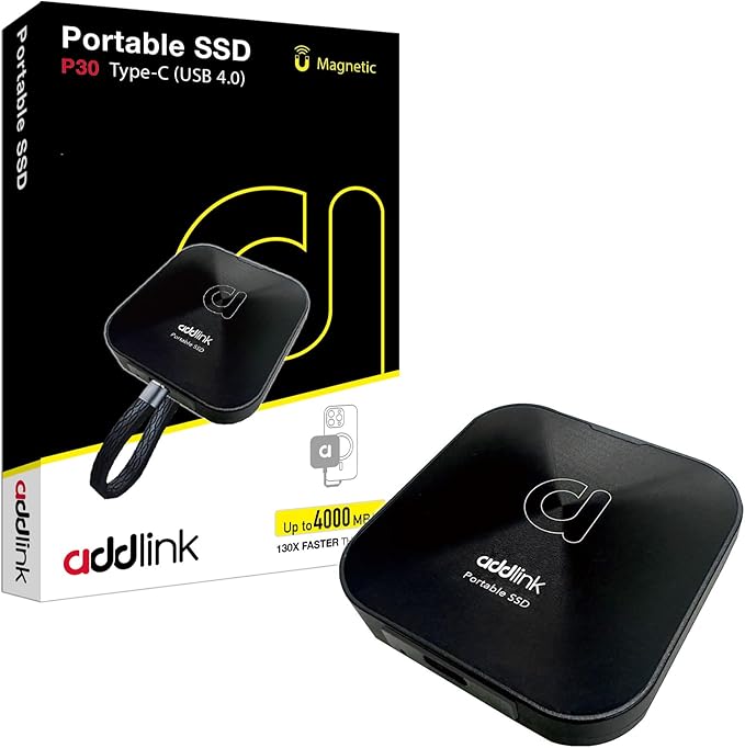 Addlink P30 1TB Magnetic Portable SSD, USB4 4000MB/s Compatible with Thunderbolt 4, ProRes 4K 120fps, PS5/PS4, MagSafe, Aluminum, for iPhone, PC, Mac, Android