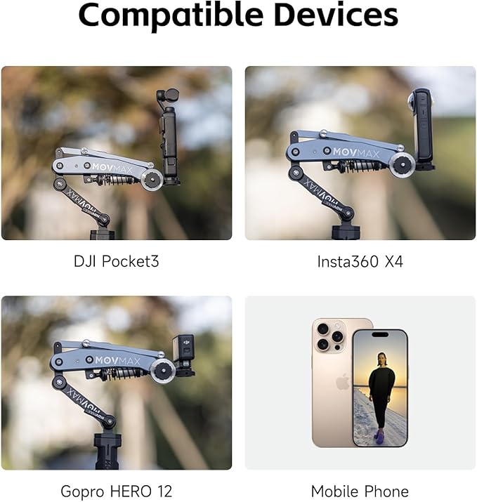 MOVMAX Blade Arm Handheld Kit for DJI Pocket 3, Insta 360, and GoPro Hero 12 Action Cameras, Handheld Stabilizer/N2 Arm Technology/Universal Locking Screw