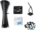 Cable Management Kit - 100 Set Adhesive Cable Zip Tie Mounts with 8" Zip Ties | UV Resistant Wire Organizers for Indoor/Outdoor Use-Black