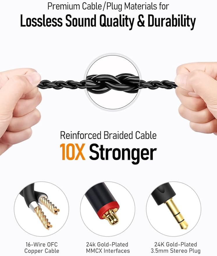 Vibes 201MC Wired Earbuds in Ear Headphones with Mic, USB C to 3.5mm Adapter & Braided Cord, Noise Isolating Bass Driven Earphones, Carry Case, Ear Buds Tips, 3.5mm Jack (Clear Brown)