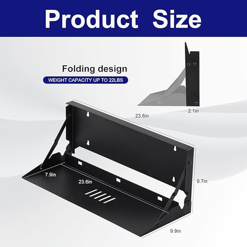 1 Pcs 24 Inch Keyboard Wall Mount Foldable Fits Standard Computer Keyboard Mouse Stand Tray Organizer for Small Offices Apartments, Easy Installation with 4 Screws (Black)