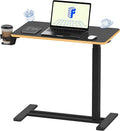 FLEXISPOT Mobile Standing Desk with Wheels Pneumatic Laptop Desk Rolling Computer Cart Movable Height Adjustable Small Sit Stand Desk Computer Workstations Home Use（27.6" W x 15.7" D, Black+Maple