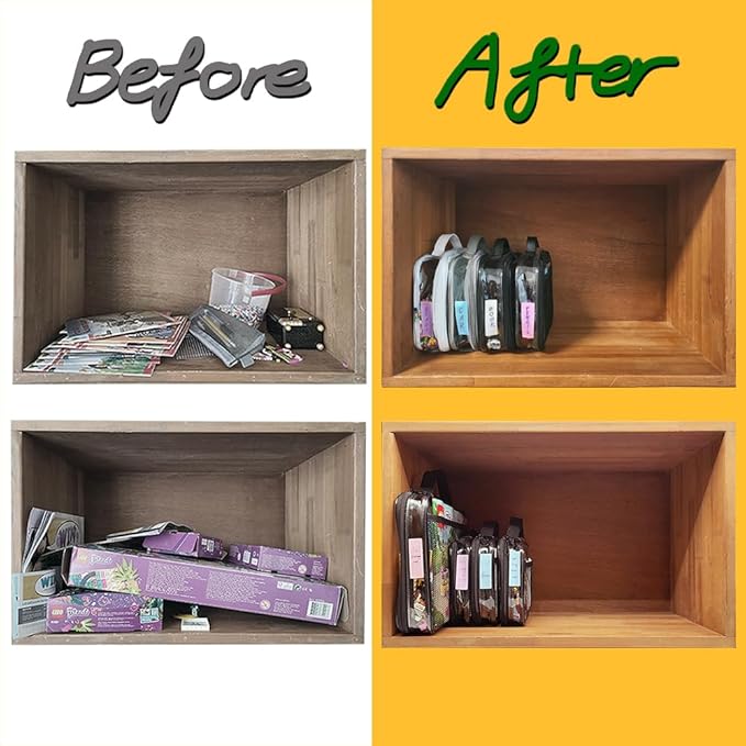 holay 4 Packs PVC Zippered Blocks Set, Toy, Clay, Board game Storage Organizer Case (Name Tag, Manual Pocket) (Black, Small, Large)