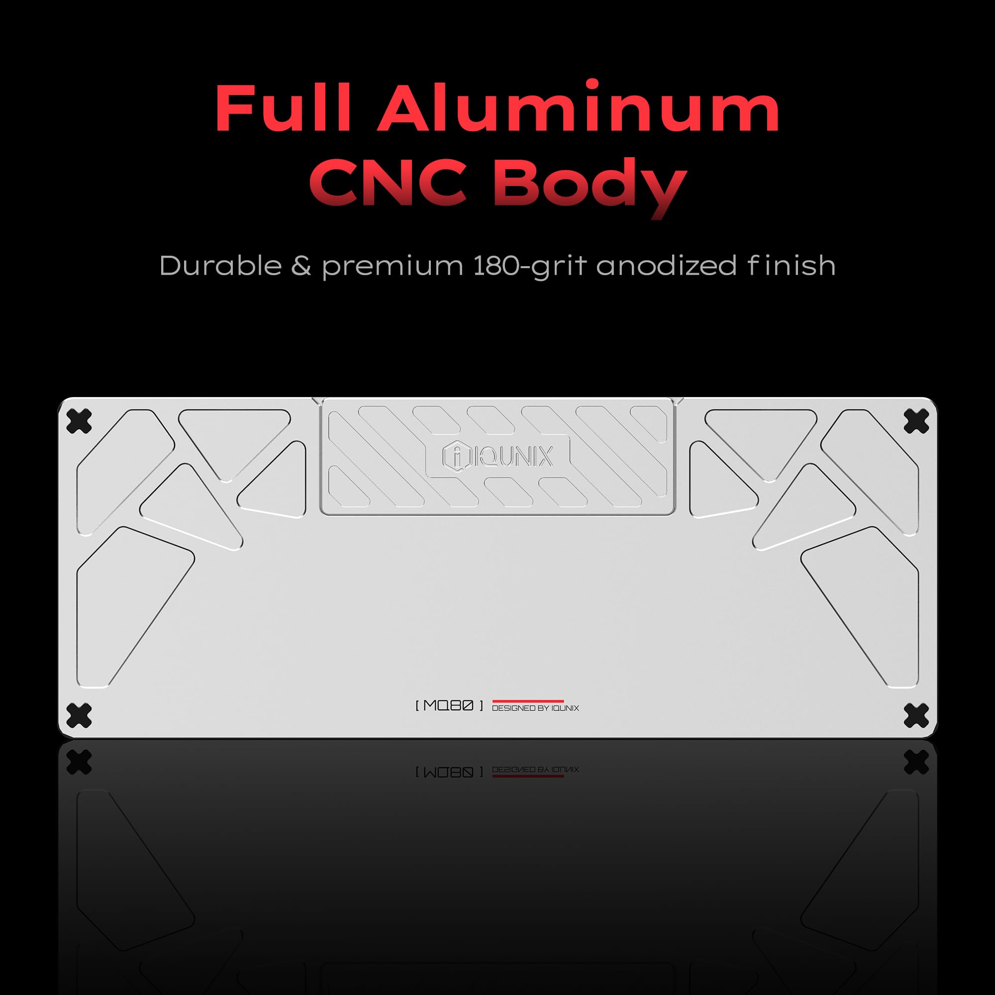 IQUNIX MQ80 Low Profile Mechanical Keyboard for Work and Gaming Tri Mode Wireless Wired CNC Aluminum Hot Swappable RGB Backlit Long Battery Life VIA Support (Silver)