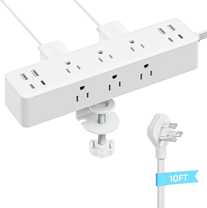 Acozvin Desk Clamp Power Strip 10FT, 40W Total Fast Charging Station