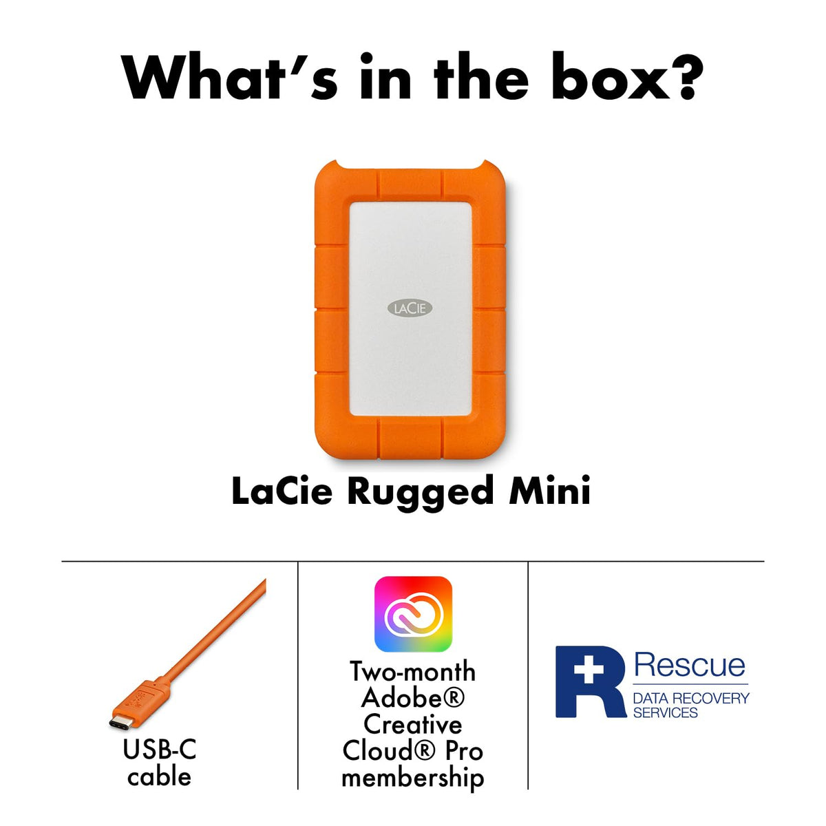LaCie Rugged Mini Portable External Hard Drive, 4TB, 2.5", for PC, Mac, iPad, and iPhone, with Data Rescue Service