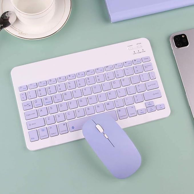 AnMengXinLing Lovely Keyboard Case for iPad 9th/8th/7th Generation with Mouse,Case for iPad 10.2 inch with Pencil Holder and Deatachable Keyboard Mouse, Purple