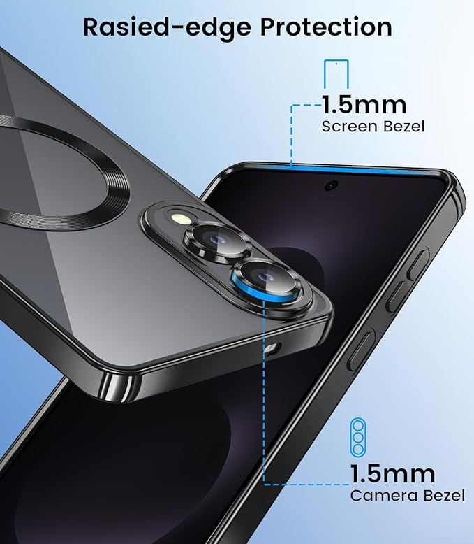 Slim Thin for Samsung Galaxy S25 Edge Case, Compatible with MagSafe, Built-in Camera Lens Protector, Shockproof Protective Phone Case, Soft Electroplated Clear Cover, Black