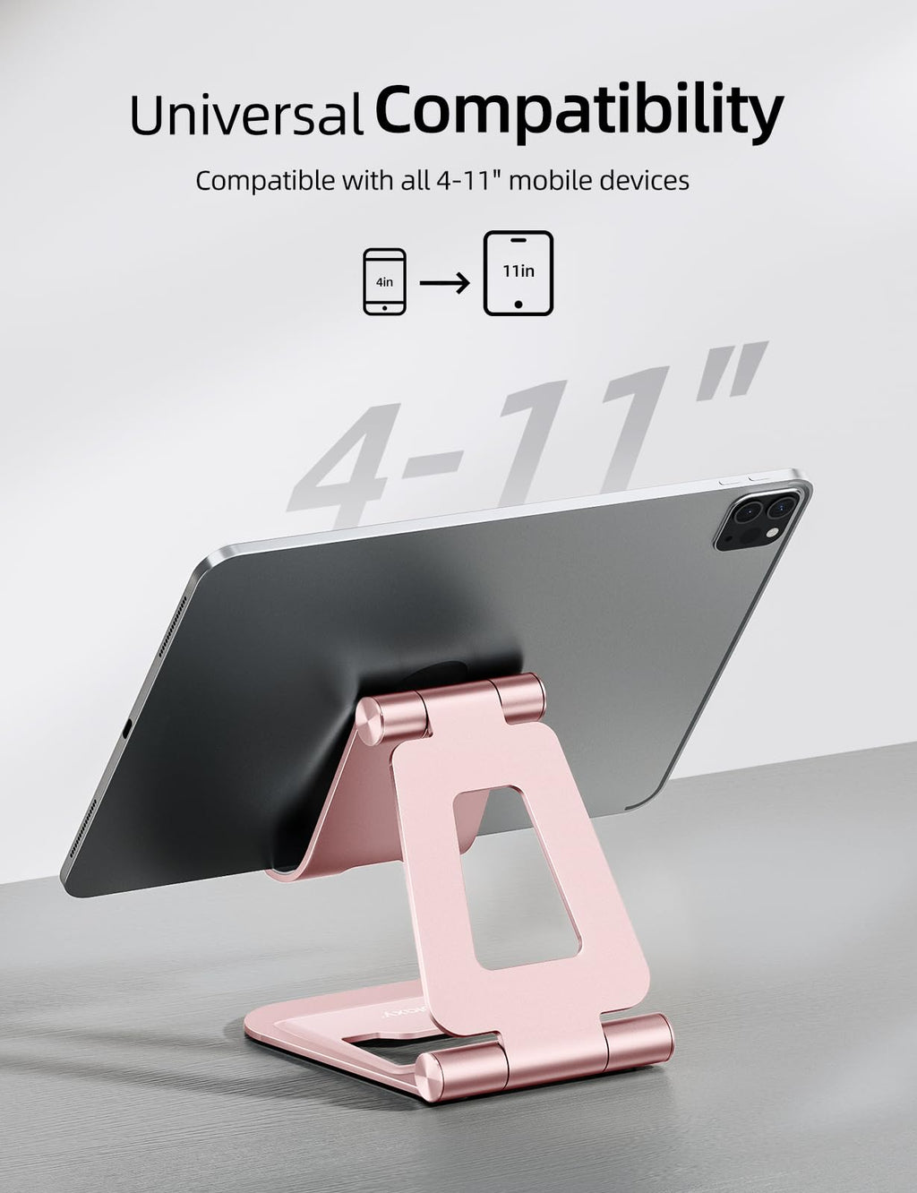 Nulaxy Aluminum Dual Foldable iPad Stand, Fully Adjustable Desktop Tablet Holder, Tablet Accessories for Office Kindle Compatible with Mobile Devices iPad Pro/Air/Mini, iPhone Pro/Max/Plus, Rose Gold