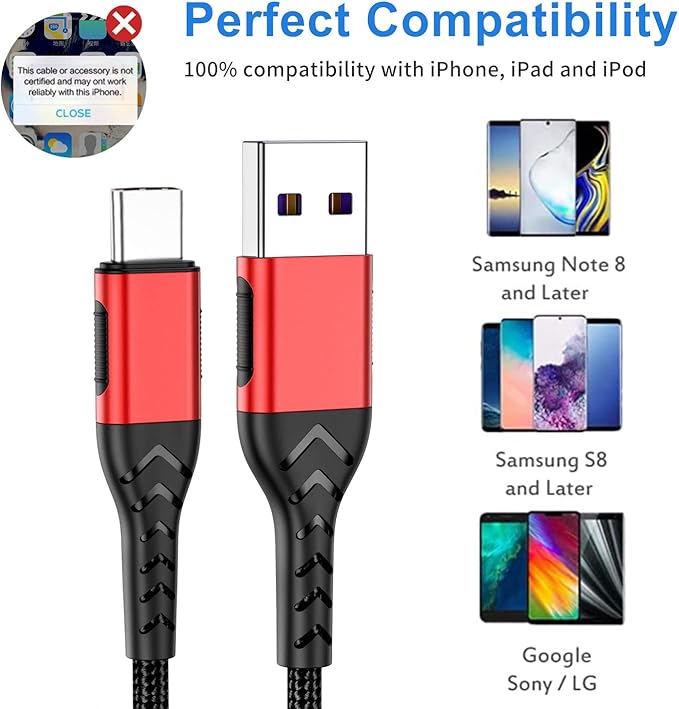 Durcord USB C Cable, Upgarded 2Pack 10ft USB Fast Charging 10 Feet Type C Charging Cord Cable, Fast Type C Charger Braided USB Cable Compatible with iPhone 15 Pro/Plus/Max/Android/Phone/Pad -Red