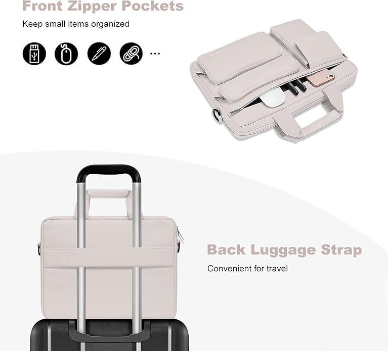 MOSISO Laptop Shoulder Bag, Computer Bag with 2 Raised&1 Flapover&1 Horizontal Pocket&Handle&Belt