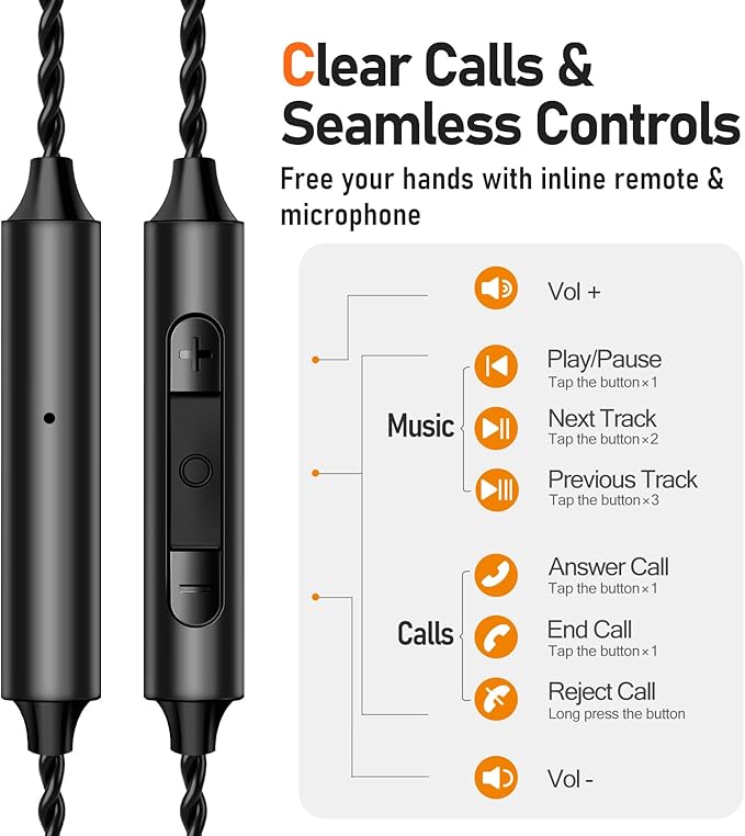 Vibes 202M Wired Earbuds - HiFi in Ear Monitor Headphones - Noise-Isolating Ear Buds w/ Mic - Clear Sound, Deep Bass & Comfort-Fit Gaming Earphones - MMCX to 3.5mm & Silver Plated Cord, Carrying Case