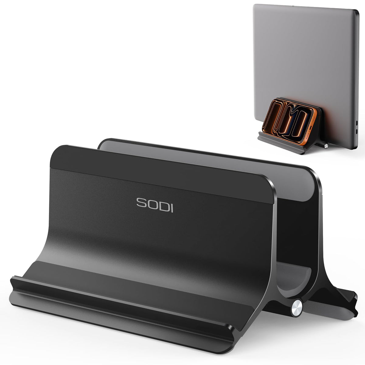 SODI Vertical Laptop Stand for Desk, Gravity Auto Lock MacBook Stand, Aluminum Laptop Holder Vertical Compatible with MacBook Pro, Air, Tablet, Space-Saving Organize Work & Home Office, Gray