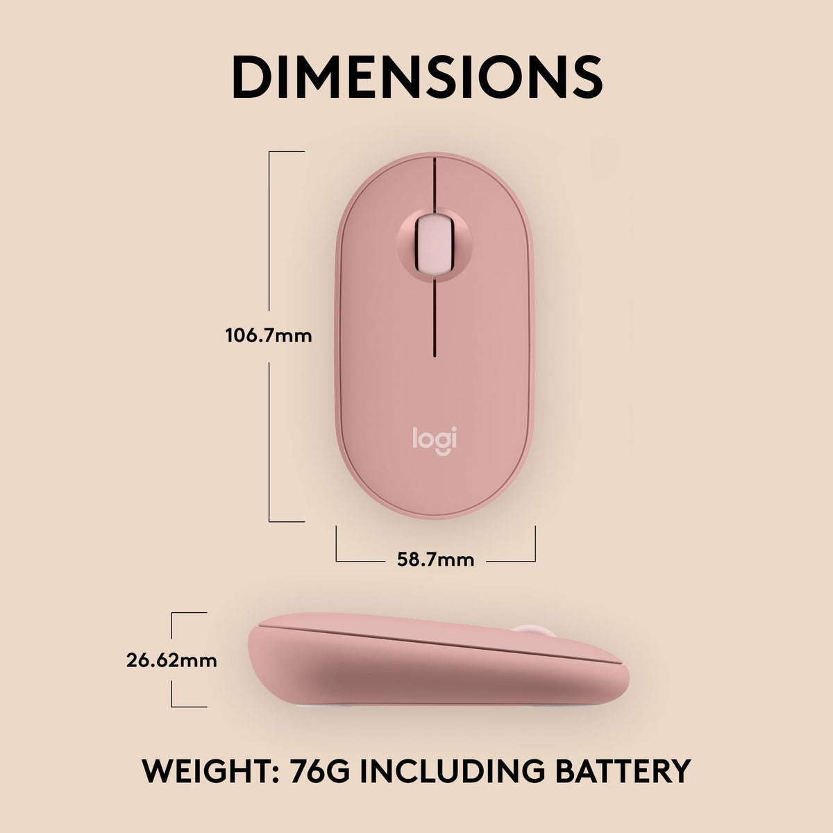 Logitech M350s Pebble 2 Bluetooth Wireless Mouse - Tonal Rose