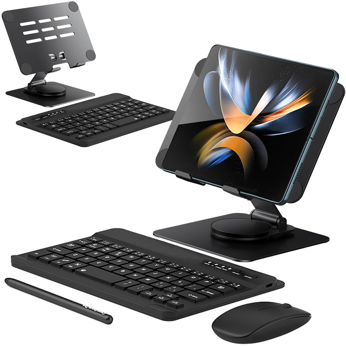 for Samsung Galaxy Z Fold 8 Ultra 7 6 5 All Fold Series Bluetooth Keyboard and Mouse Set, Portable Travel Keyboard Adjustable Foldable Aluminum Alloy Stand Holder with Pen for 4.7"-8.5" Mini Tablets