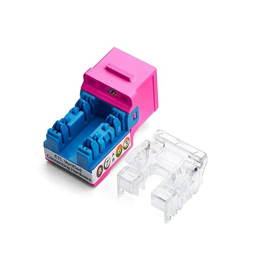 trueCABLE Cat6 Keystone Jack, Unshielded (UTP), 90 Degree Punch-Down, PoE++ (4PPoE) 100W, UL Listed, ETL Verified, ANSI/TIA Certified, Modular RJ45 Female, Pink, 24 Pack