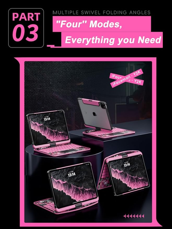 KARTICE Transparent 360 Keyboard Case with Wireless Keyboard for iPad Air 11 Inch 2024, 10.9" iPad Air 5th/4th, 11" iPad Pro 4/3/2/1 360° Rotating Stand