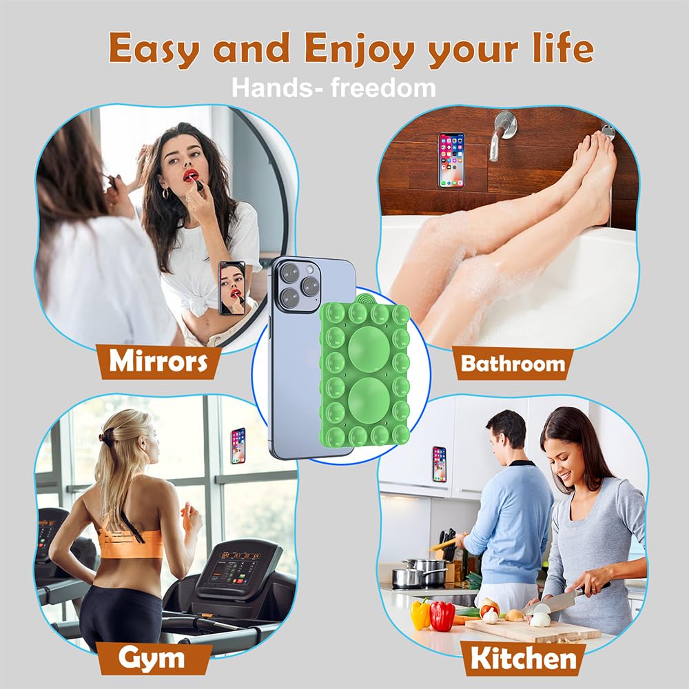 ZYCCER Double Sided Silicone Suction Phone Holder Mount,Compatible with iPhone and Android Cases Hands-Free Mirror Shower Phone Mount Strong Grip Holder (White, Single Sided 1PCS)