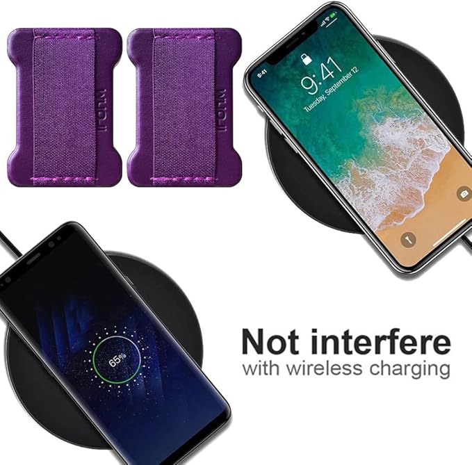 Universal Phone Grip for Smartphones - Phone Holder for Hand for Back of Phone - Wireless Charging Compatible (Black Purple) -2PC