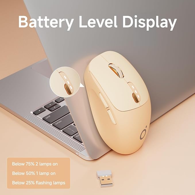 EWEADN Q5 Wireless Mouse, Bluetooth & 2.4G Quiet Computer Mouses with 1600 DPI, Battery Level Display, Ergonomic Office Mouse,6 Button Portable Cute Cordless Mice for Laptop/PC/Mac- Pink