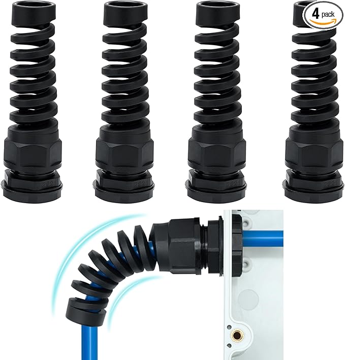 4 Pcs Waterproof Cable Gland,PG21(NPT 3/4) Thread(12.5-18mm),waterproof wire grommet Strain Relief Cord Connectors,Suitable for Various Electrical Installations ，Made of PA66 Material,