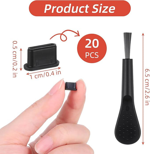 20 PCS USB C Dust Plug, Black Silicone Type C Anti Dust Plugs with Cleaning Brush Cover TypeC Port Rubber Plug Protector Cap Charging Port Dusts Plugs Cover for Most TypeC Mobile Phone Tablet
