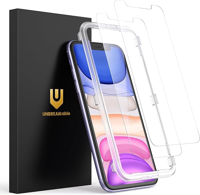 UNBREAKcable Shatterproof Tempered Glass Screen Protector for iPhone 11/iPhone XR [2-Pack] [Easy Installation Frame] [9H Hardness] [99.99% HD Clear][Bubble Free] for Apple 6.1''