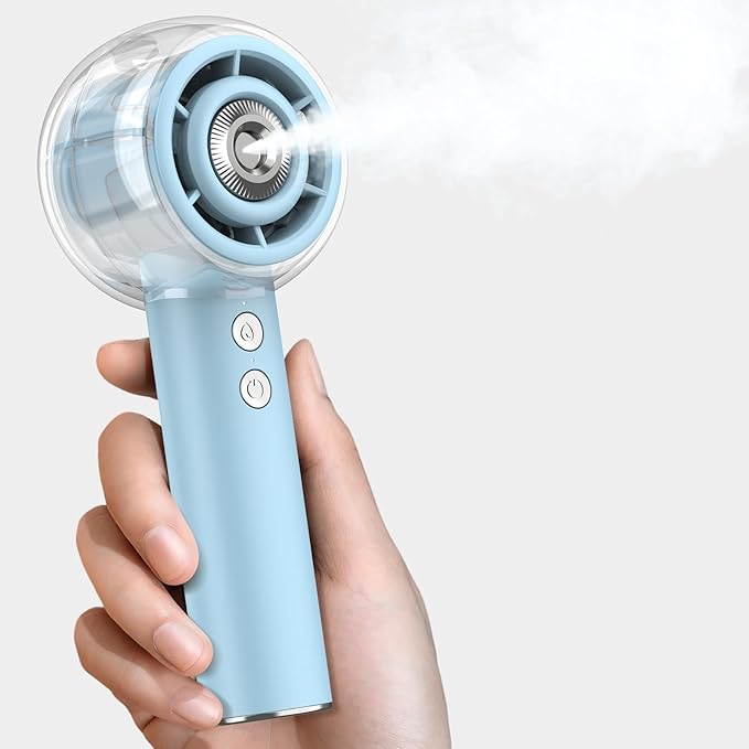 Misting Portable Handheld Fan, Powerful Turbo Motor, 6000mAh Rechargeable Battery, Personal Mini Fans with 4 Strong Wind, Cooling Gadgets for Travel, Camping, Beach, Outdoor, Gifts for Women Men-Blue