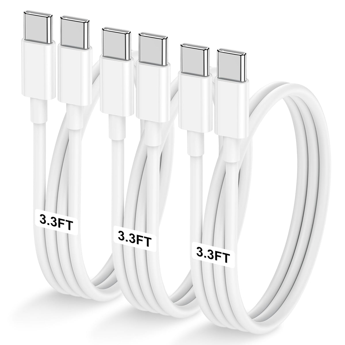 LOFPYE 3-Pack 10FT 60W USB C to USB C Cable, Type C to Type C Cable,Fast Charging Cable for iPhone 16 15 Pro Plus Pro Max，for Galaxy S24 S23, for iPad Pro/Air, for MacBook Pro/Air and More