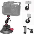 FIFIELD 4.5in Suction Cup Camera Mount with Aluminum Ball Head Magic Arm, 1/4" ARRI Holes, Quick Release Car Mount with Phone Holder & Action Cam Adapter Compatible with DJI Pocket 3 Insta360 iPhone